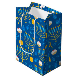 Chanukah Menorah Gelt Dreidel Blue Medium Gift Bag