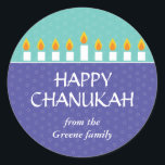 Chanukah Menorah Sticker<br><div class="desc">Light the menorah and share your joy on Chanukah. A holiday message crowned by a fully-lit Chanukah menorah prints against panels of purple and teal with a subtle circle pattern. Available in alternate colours with matching postage,  photocards,  cards and labels.</div>