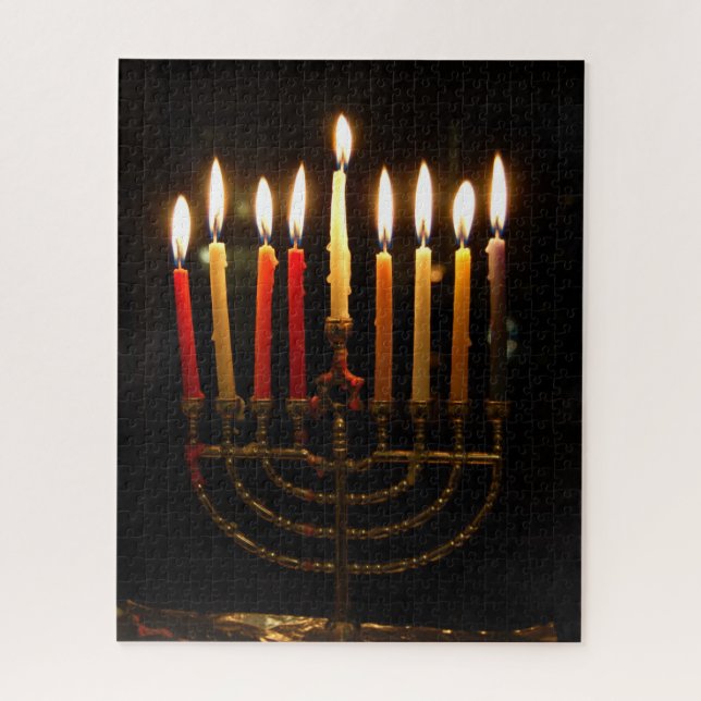 Chanukah menorah with lit candles jigsaw puzzle (Vertical)