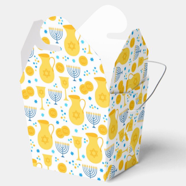 Chanukah Menorahs Gelt Pitcher Oil White Gold Blue Favour Box (Opened)