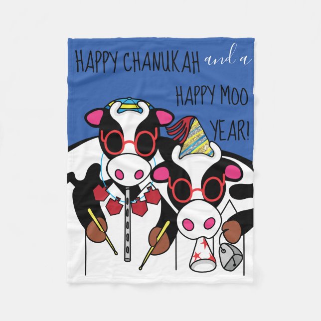 Chanukah Moo Year Fleece Blanket (Front)