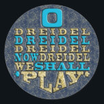 Chanukah "O Dreidel Dreidel..." Stickers Round<br><div class="desc">Chanukah/Hanukkah "O Dreidel Dreidel Dreidel Now Dreidel We Shall Play"/Gold, Blue" Stickers Round. Have fun using these stickers as cake toppers, favour bag closures, or whatever rocks your festivities! The background can be changed by choosing from a large selection of colours. Gold Glitter layer can be deleted. Logo can be...</div>