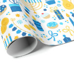 Chanukah Party Blue Gold White Menorah Gelt Cookie Wrapping Paper<br><div class="desc">Add some holiday colour and sparkle with this fun Chanukah wrapping paper design. Appropriate for children or adults, corporate or family gift wrap needs. There are coordinating gift bags, tissue paper, and ribbon for a complete Chanukah look, or you can mix and match with our other Chanukah wrapping paper patterns....</div>