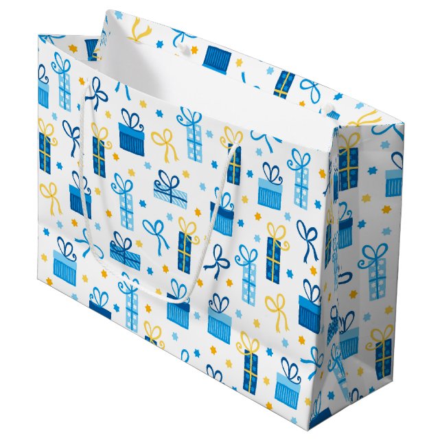 Chanukah Presents Gifts w/Bows White Large Gift Bag (Front Angled)