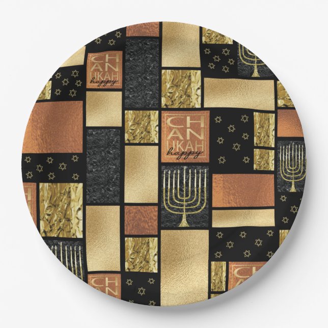 Chanukah Sparkly Tiles Paper Plate (Front)