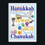 Chanukah Words Collage Invitation<br><div class="desc">Hanukah (Hanukkah,  Chanukah) card features words and symbols of the holiday Dreidel,  menorah,  gelt,  etc.</div>