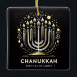 Chanukkah Ceramic Ornament<br><div class="desc">Chanukkah Ceramic Ornament with quote on back
Jewish festival,  lasting eight days from the 25th day of Kislev (in December) and commemorating the rededication of the Temple in 165 BC by the Maccabees after its desecration by the Syrians. It is marked by the successive kindling of eight lights.</div>
