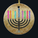 Chanukkah Menorah Ceramic Tree Decoration<br><div class="desc">Have fun with these. Think themes! Play with background colours, add or delete text, and (for a bit of an extra fee) customise the back with images, colour, your logo / business info., etc.! These are also great for gifts or to use as the finishing touch of class on your...</div>