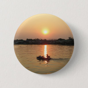 Chao Phraya River Sunset ... Ayutthaya, Thailand 6 Cm Round Badge