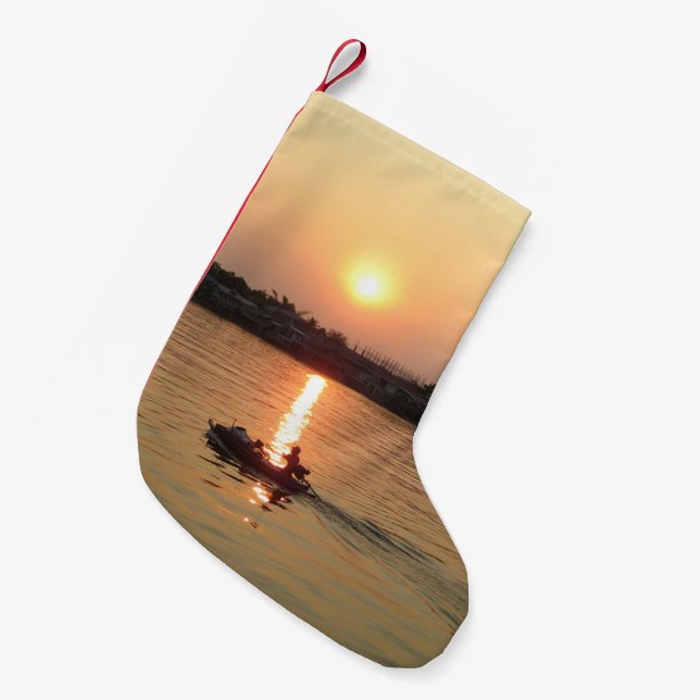 Chao Phraya River Sunset ... Ayutthaya, Thailand Small Christmas Stocking (Front (Hanging))