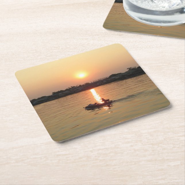 Chao Phraya River Sunset ... Ayutthaya, Thailand Square Paper Coaster (Angled)