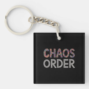 Chaos and Order Modern Artistic Duality Graphic Key Ring