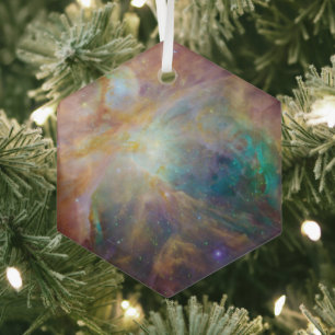 Chaos at Heart of Orion Spitzer Hubble Composite Glass Tree Decoration