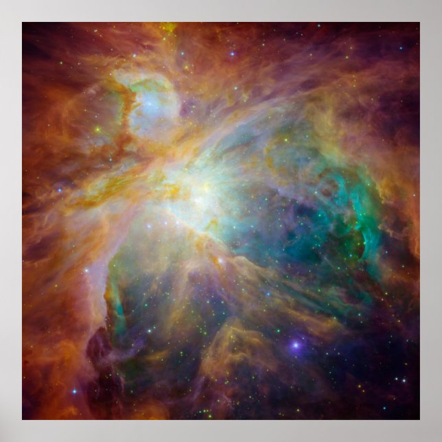 Chaos at Heart of Orion Spitzer Hubble Composite Poster (Front)