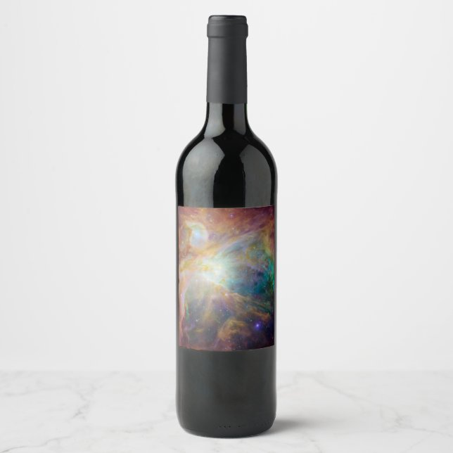 Chaos at Heart of Orion Spitzer Hubble Composite Wine Label (Front)