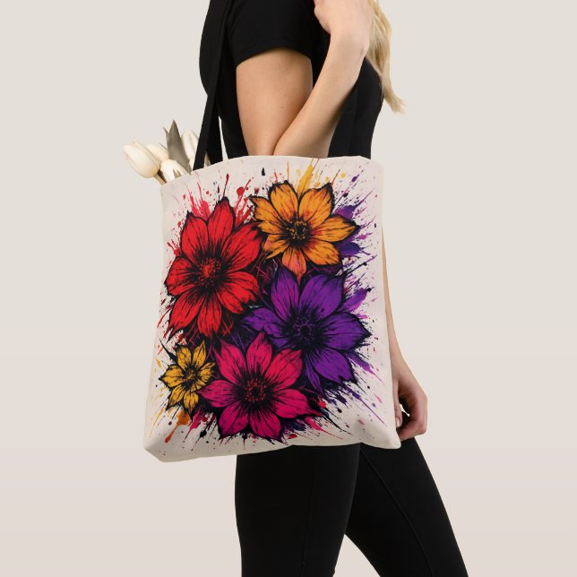 Chaos Bloom – Bold Floral Splash Tote Bag (Close Up)