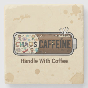 Chaos & Caffeine Funny Parenting Mum Life Coffee Stone Coaster