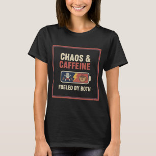 Chaos & Caffeine Funny Retro Parenting Mum Dad Quo T-Shirt
