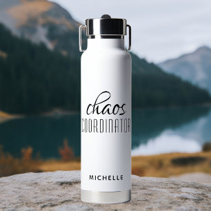 Chaos Coordinator Black Calligraphy Script Name Water Bottle