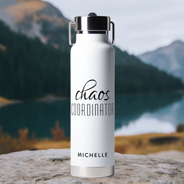 Chaos Coordinator Black Calligraphy Script Name Water Bottle (Creator Uploaded)