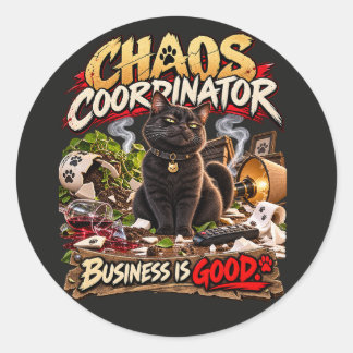 Chaos Coordinator Black Cat Grunge Humour Art Classic Round Sticker
