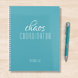 Chaos Coordinator Blue Personalised Name Planner<br><div class="desc">Chaos Coordinator Blue Personalised Name festuresthe text "chaos coordinator" in a fun white script typography. Perfect for that busy mum,  teacher,  sports team manager or work boss. Designed by Evco Studio www.zazzle.com/store/evcostudio</div>