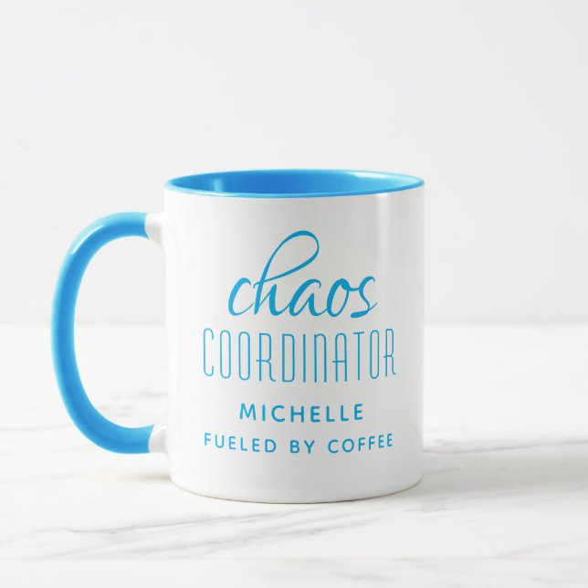 Chaos Coordinator Blue Typography Personalised Mug (Left)