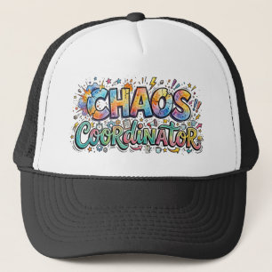 Chaos Coordinator Colorful Doodle Typography Trucker Hat