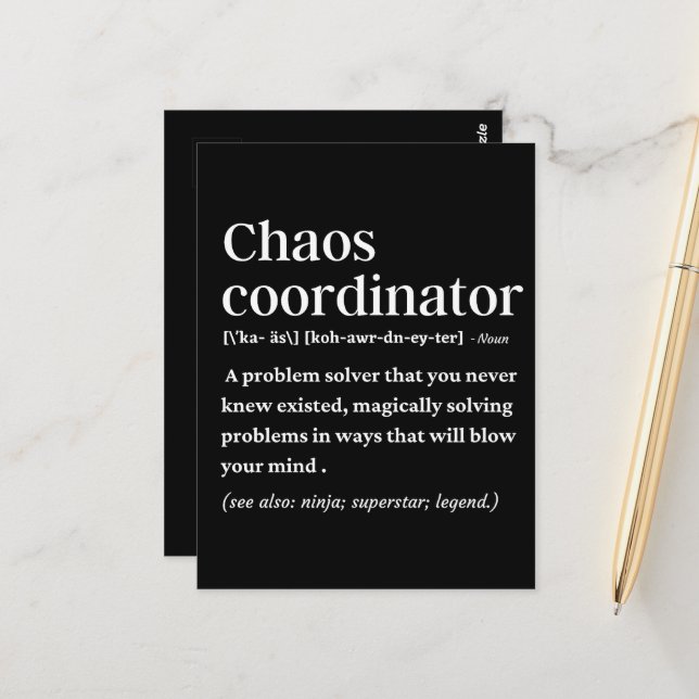 Chaos Coordinator Funny Definition Postcard (Front/Back In Situ)