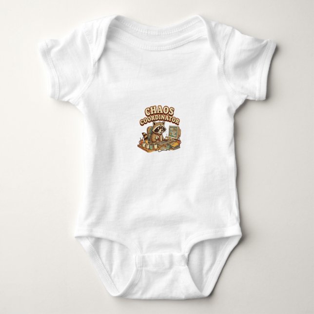 Chaos Coordinator Funny Overworked Racoon Baby Bodysuit (Front)