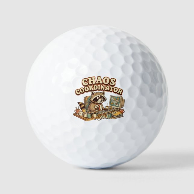 Chaos Coordinator Funny Overworked Racoon Golf Balls (Front)