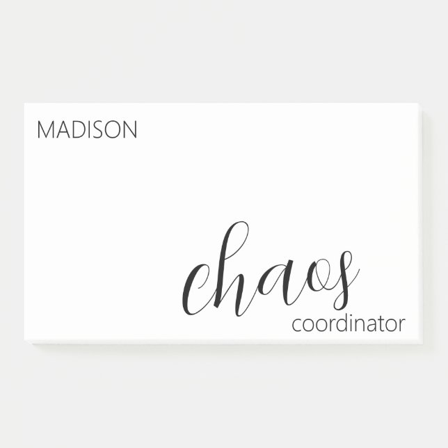 Chaos Coordinator Modern Black Script Name Post-it Notes (Front)