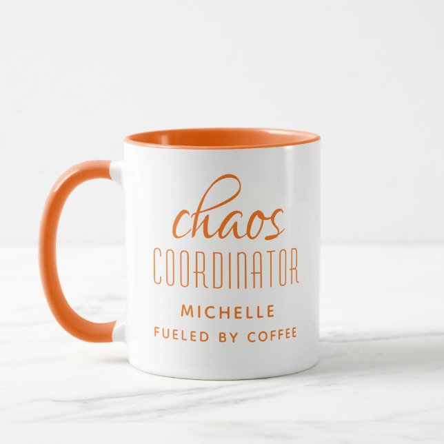 Chaos Coordinator Orange Typography Personalised Mug (Left)