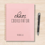 Chaos Coordinator Pink Personalised Name Planner<br><div class="desc">Chaos Coordinator Pink Personalised Name festuresthe text "chaos coordinator" in a fun black script typography. Perfect for that busy mum,  teacher,  sports team manager or work boss. Designed by Evco Studio www.zazzle.com/store/evcostudio</div>