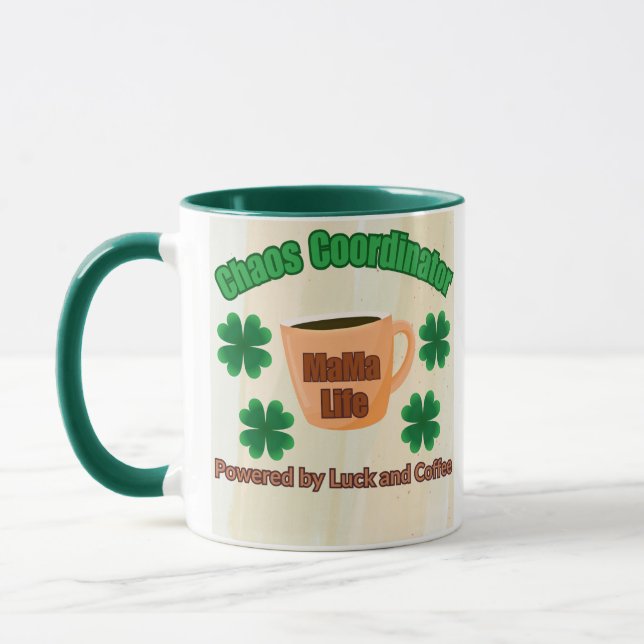 Chaos Coordinator - Powered By Luck & Coffee Mug (Left)