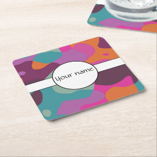 Chaos in retro colours square paper coaster