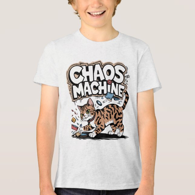 Chaos Machine Bengal Cat Funny Design Tri-Blend Shirt (Front)