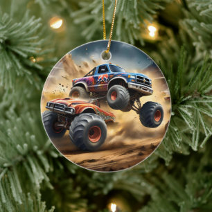 Chaos on Wheels: Monster Truck Smash Derby Ceramic Tree Decoration
