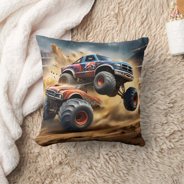 Chaos on Wheels: Monster Truck Smash Derby Cushion (Blanket)