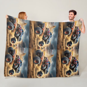 Chaos on Wheels: Monster Truck Smash Derby Fleece Blanket