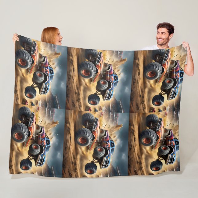 Chaos on Wheels: Monster Truck Smash Derby Fleece Blanket (In Situ)