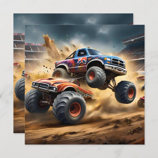 Chaos on Wheels: Monster Truck Smash Derby Invitation (Front/Back)