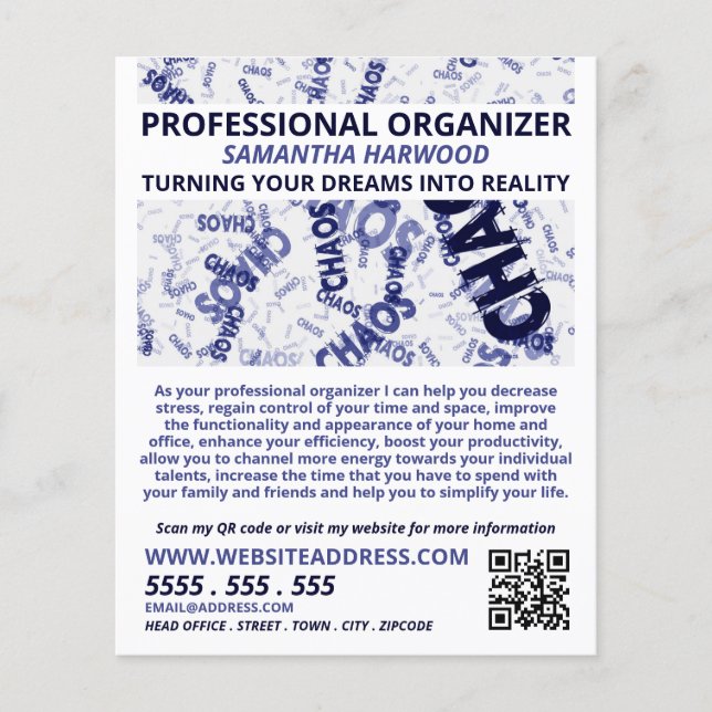 Chaos Slogan Design, Professional Organiser Flyer (Front)