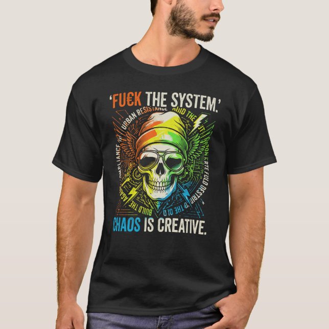 ChaosNetwork Hack The System Skull Cyberpunk Rebel T-Shirt (Front)