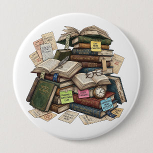 Chaotic Academia ADHD Hyperfocus Book Stack 10 Cm Round Badge