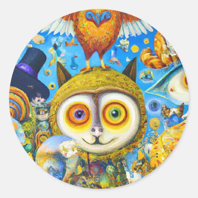 Chaotic and Colourful Fantasy Creatures Dall-E Art Classic Round Sticker (Front)