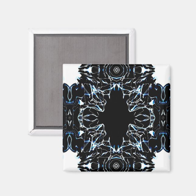 Chaotic Blue Abstract Acrylic Paint Pour Fluid Art Magnet (Front/Back)
