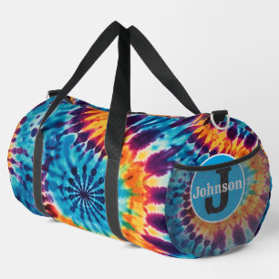 Chaotic Burst Orange Blue Purple monogram personal Duffle Bag