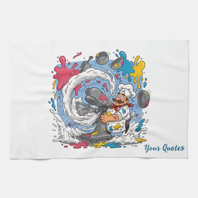 Chaotic Chef With Exploding Mixer Tea Towel (Horizontal)