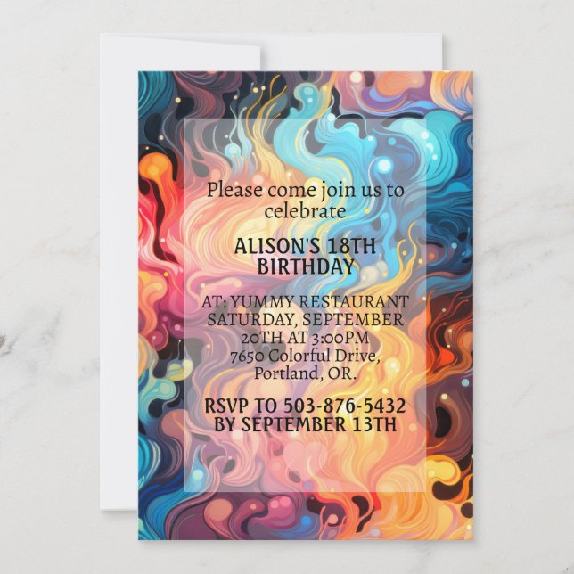 Chaotic Colourful Wavy Design Birthday Party Invitation (Front)
